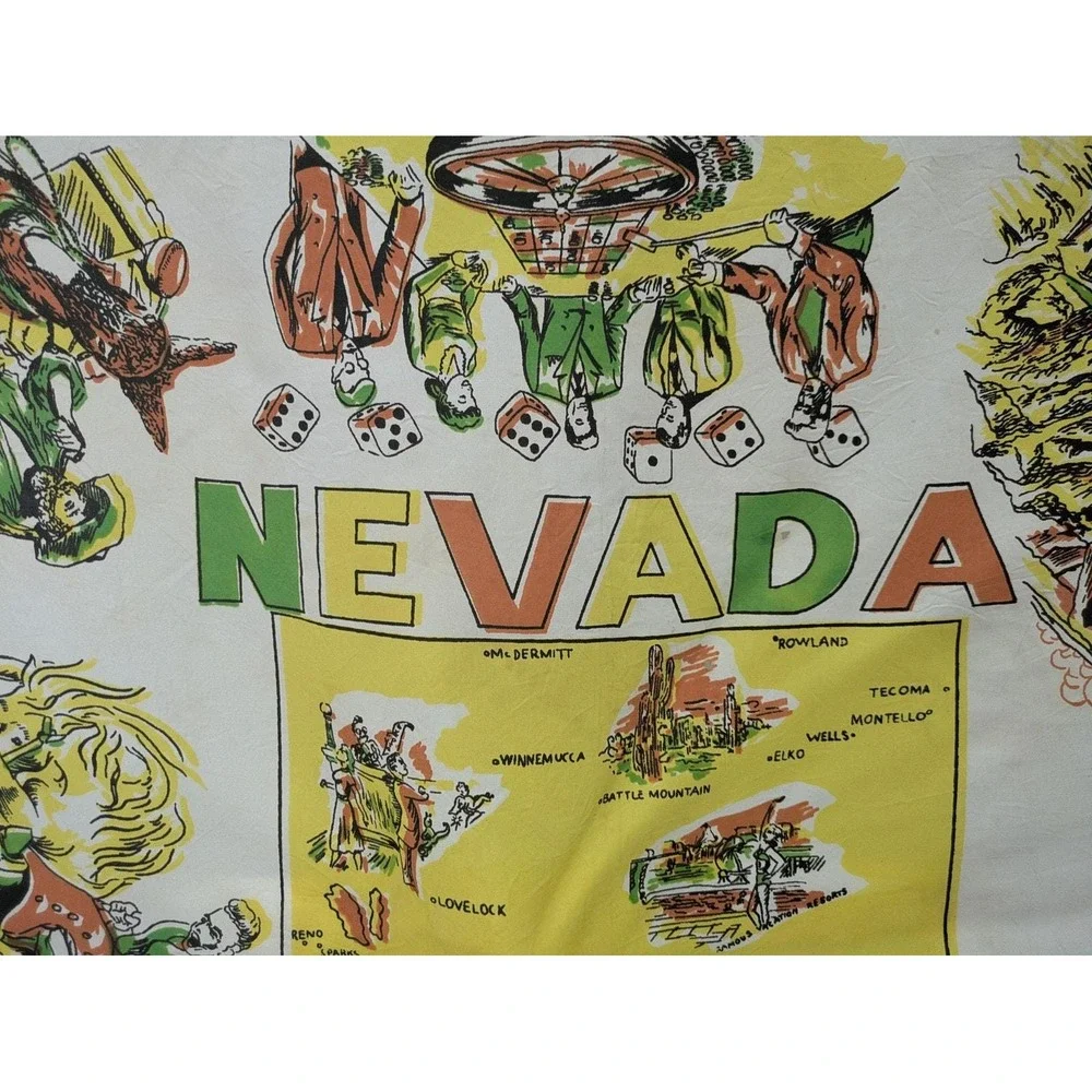 Vintage 1940's Las Vegas Nevada rayon novelty print scarf colorful